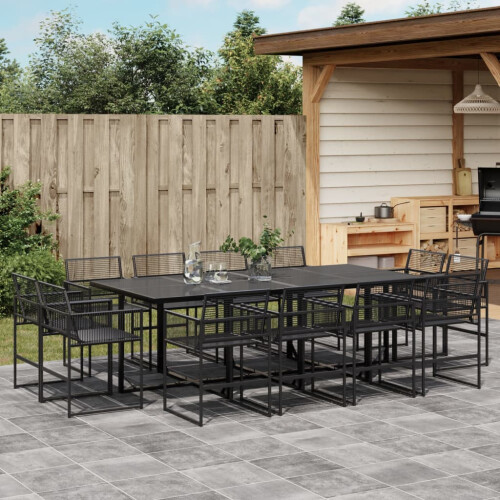 Berkfield 13 Piece Garden Dining Set Black Poly Rattan