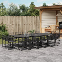 Berkfield 15 Piece Garden Dining Set Black Poly Rattan