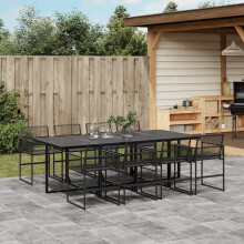 Berkfield 9 Piece Garden Dining Set Black Poly Rattan