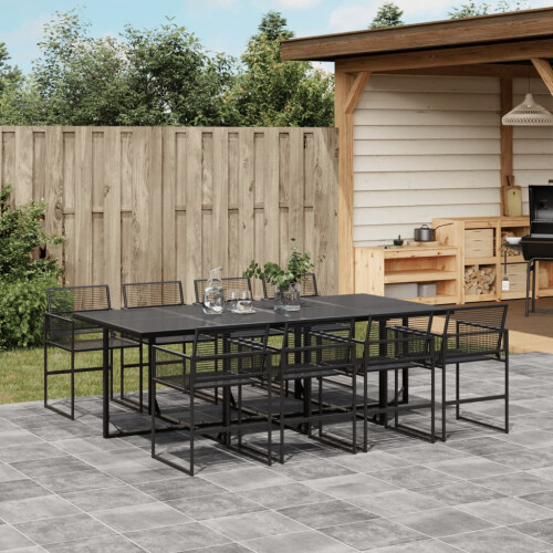 Berkfield 9 Piece Garden Dining Set Black Poly Rattan