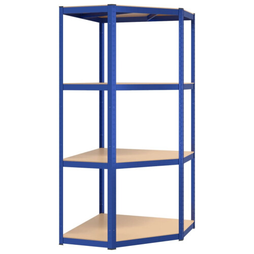 Berkfield 4-Layer Corner Shelf Blue Steel&Engineered Wood 1
