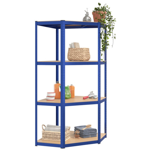 Berkfield 4-Layer Corner Shelf Blue Steel&Engineered Wood 2