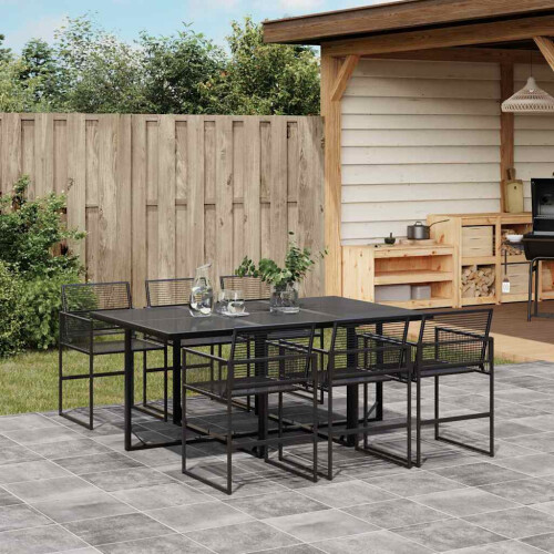 Berkfield 7 Piece Garden Dining Set Black Poly Rattan