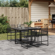 Berkfield 5 Piece Garden Dining Set Black Poly Rattan