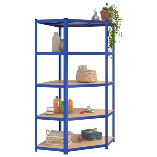 Berkfield 5-Layer Corner Shelf Blue Steel&Engineered Wood 2