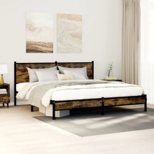 Berkfield Metal Bed Frame without Mattress Smoked Oak 180x200 cm Super King