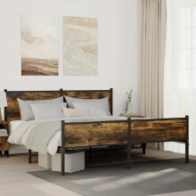 Berkfield Metal Bed Frame without Mattress Smoked Oak 180x200 cm Super King