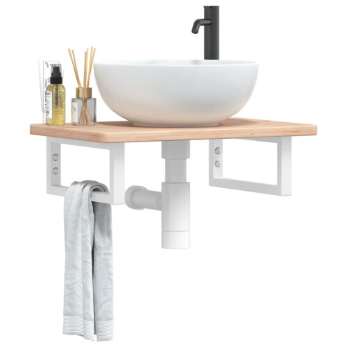Berkfield Basin Shelf Wall Mounted Steel and Solid Wood Oak