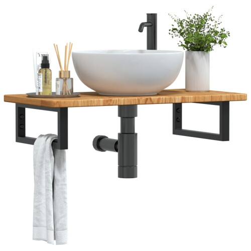 Berkfield Basin Shelf Wall Mounted Steel and Solid Wood Oak