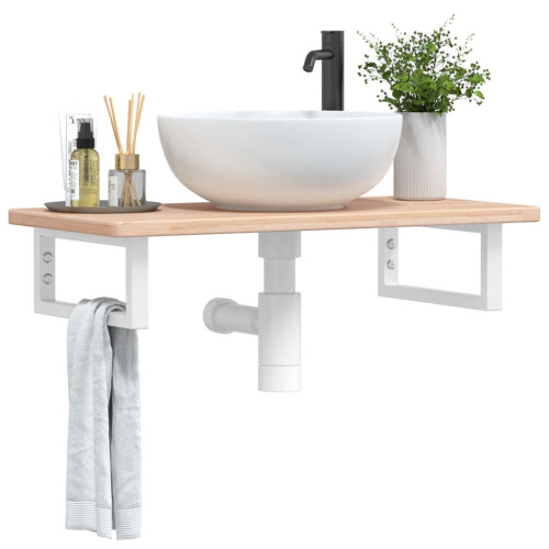 Berkfield Basin Shelf Wall Mounted Steel and Solid Wood Oak