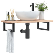Berkfield Basin Shelf Wall Mounted Steel and Solid Wood Oak