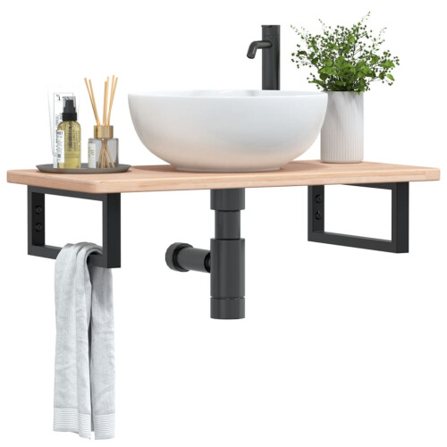 Berkfield Basin Shelf Wall Mounted Steel and Solid Wood Oak