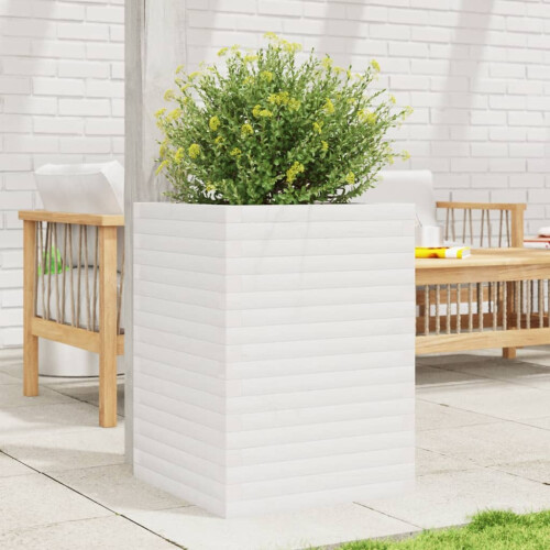 Berkfield Garden Planter White 50x50x68.5 cm Solid Wood Pine