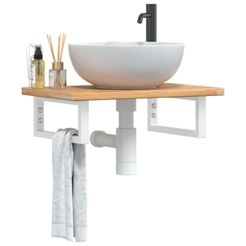 Berkfield Basin Shelf Wall Mounted Steel and Solid Wood Oak