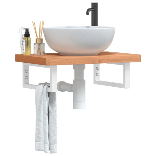 Berkfield Basin Shelf Wall Mounted Steel and Solid Wood Beech