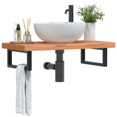 Berkfield Basin Shelf Wall Mounted Steel and Solid Wood Beech