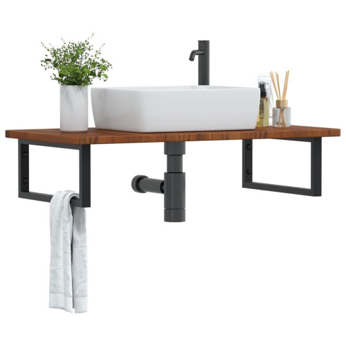 Berkfield Basin Shelf Wall Mounted Steel and Solid Wood Oak