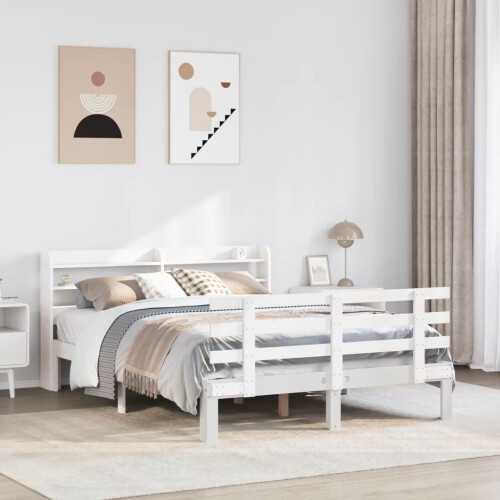 Berkfield Bed Frame with Headboard without Mattress White 140x200 cm