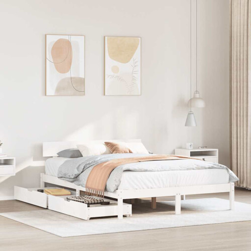 Berkfield Bed Frame without Mattress White 150x200 cm King Size Solid Wood Pine