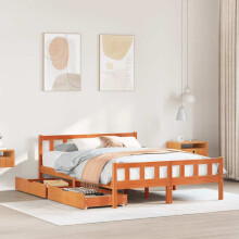 Berkfield Bed Frame without Mattress Wax Brown 150x200 cm King Size Solid Wood Pine