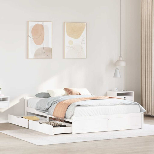 Berkfield Bed Frame without Mattress White 150x200 cm King Size Solid Wood Pine
