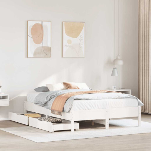 Berkfield Bed Frame without Mattress White 150x200 cm King Size Solid Wood Pine