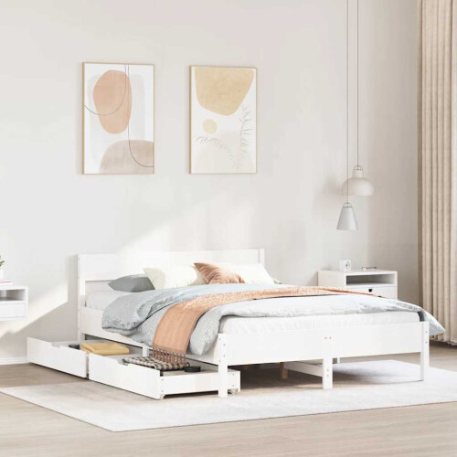 Berkfield Bed Frame without Mattress White 135x190 cm Double Solid Wood Pine
