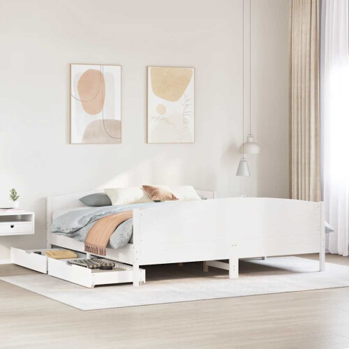 Berkfield Bed Frame without Mattress White 180x200 cm Super King Solid Wood Pine