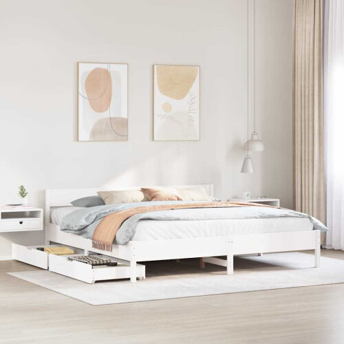 Berkfield Bed Frame without Mattress White 180x200 cm Super King Solid Wood Pine