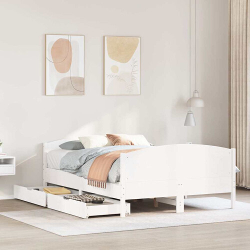 Berkfield Bed Frame without Mattress White 135x190 cm Double Solid Wood Pine