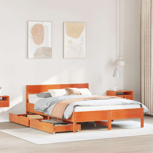 Berkfield Bed Frame without Mattress Wax Brown 140x190 cm Solid Wood Pine