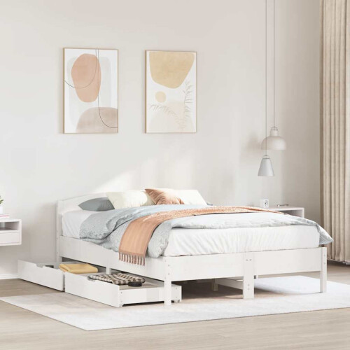 Berkfield Bed Frame without Mattress White 150x200 cm King Size Solid Wood Pine