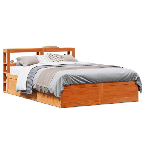 Berkfield Bed Frame with Headboard Wax Brown 120x190 cm Small Double Solid Wood Pine