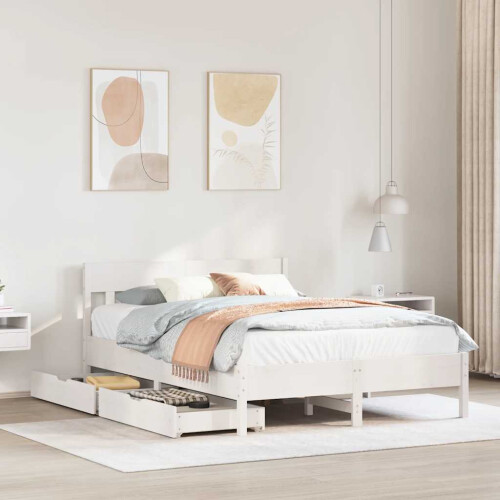 Berkfield Bed Frame without Mattress White 135x190 cm Double Solid Wood Pine