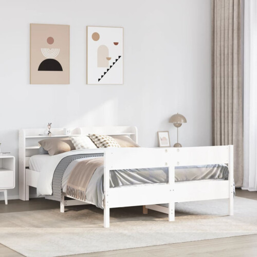 Berkfield Bed Frame without Mattress White 150x200 cm King Size Solid Wood Pine