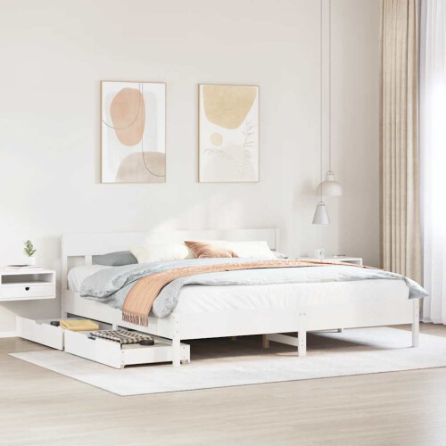 Berkfield Bed Frame without Mattress White 180x200 cm Super King Solid Wood Pine