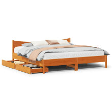 Berkfield Bed Frame with Drawers Wax Brown 180x200 cm Super King Solid Wood Pine