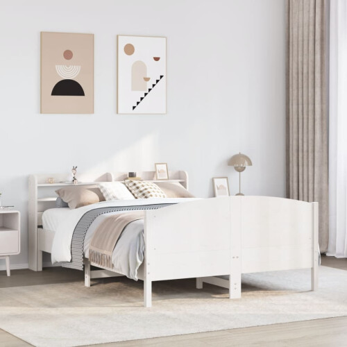 Berkfield Bed Frame without Mattress White 150x200 cm King Size Solid Wood Pine