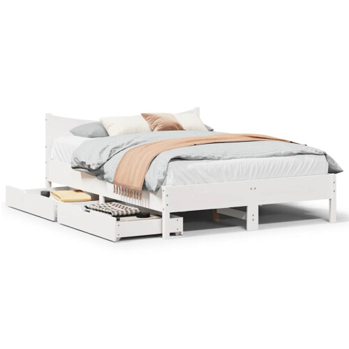 Berkfield Bed Frame with Drawers White 140x200 cm Solid Wood Pine