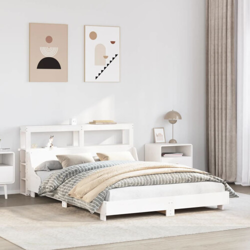 Berkfield Bed Frame without Mattress White 150x200 cm King Size Solid Wood Pine