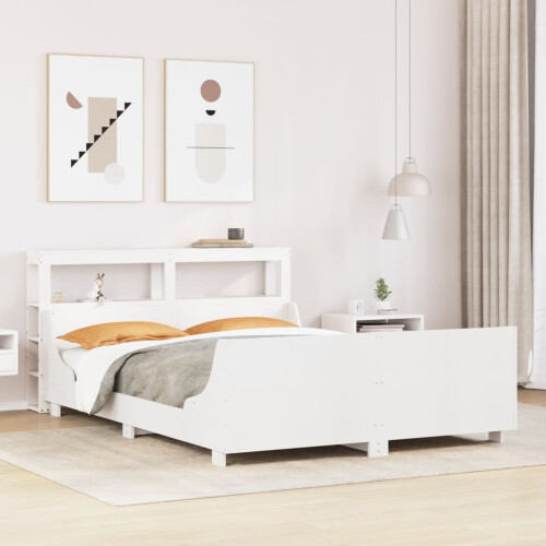 Berkfield Bed Frame without Mattress White 150x200 cm King Size Solid Wood Pine