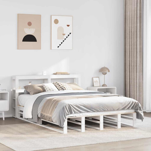Berkfield Bed Frame without Mattress White 150x200 cm King Size Solid Wood Pine