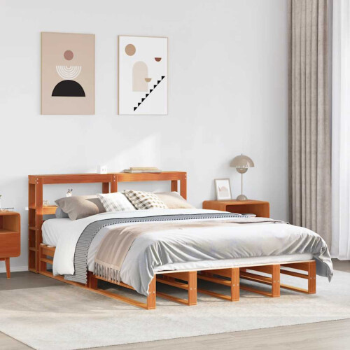 Berkfield Bed Frame without Mattress Wax Brown 140x190 cm Solid Wood Pine