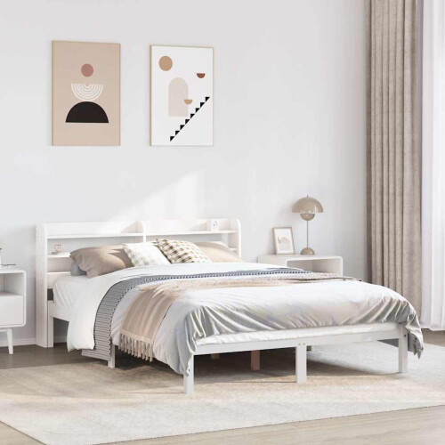 Berkfield Bed Frame without Mattress White 135x190 cm Double Solid Wood Pine