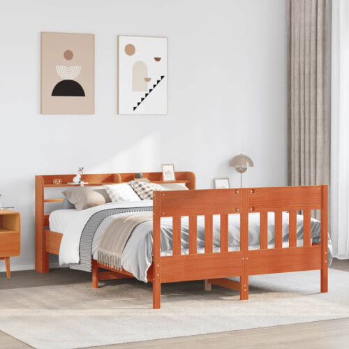 Berkfield Bed Frame without Mattress Wax Brown 120x190 cm Small Double Solid Wood Pine