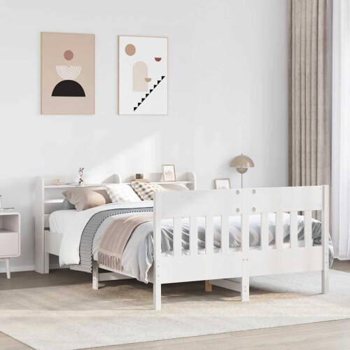 Berkfield Bed Frame without Mattress White 135x190 cm Double Solid Wood Pine