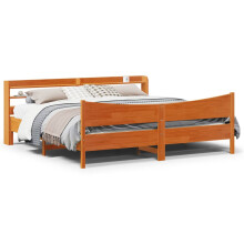 Berkfield Bed Frame with Headboard Wax Brown 200x200 cm Solid Wood Pine
