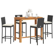 Berkfield 5 Piece Garden Bar Set Black Solid Wood Acacia and Poly Rattan