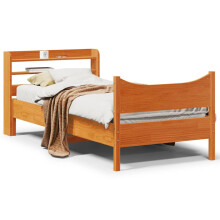 Berkfield Bed Frame with Headboard Wax Brown 75x190 cm Small Single Solid Wood Pine