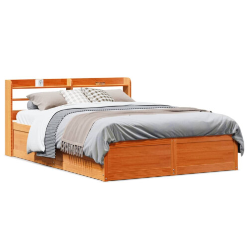 Berkfield Bed Frame with Headboard Wax Brown 140x190 cm Solid Wood Pine